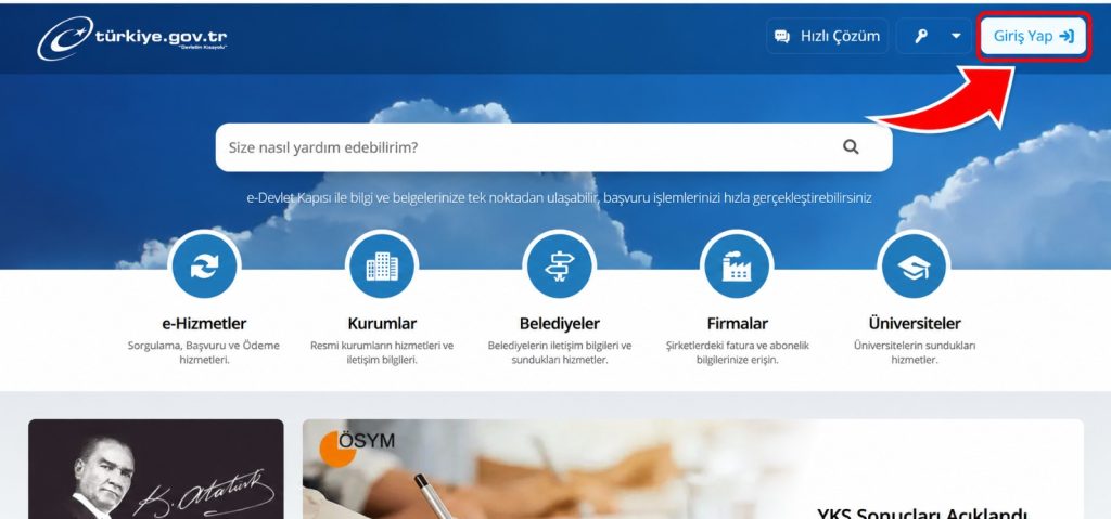 2. “Giriş Yap” seçeneğini seçin.