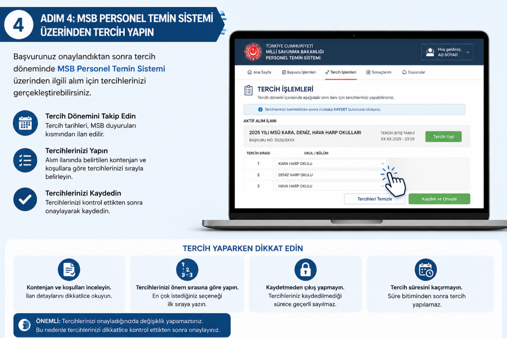 Adım 4: MSB Personel Temin Sistemi Üzerinden Tercih Yapın
