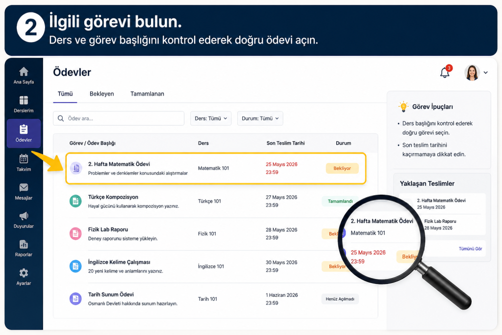 2. İlgili görevi bulun.
