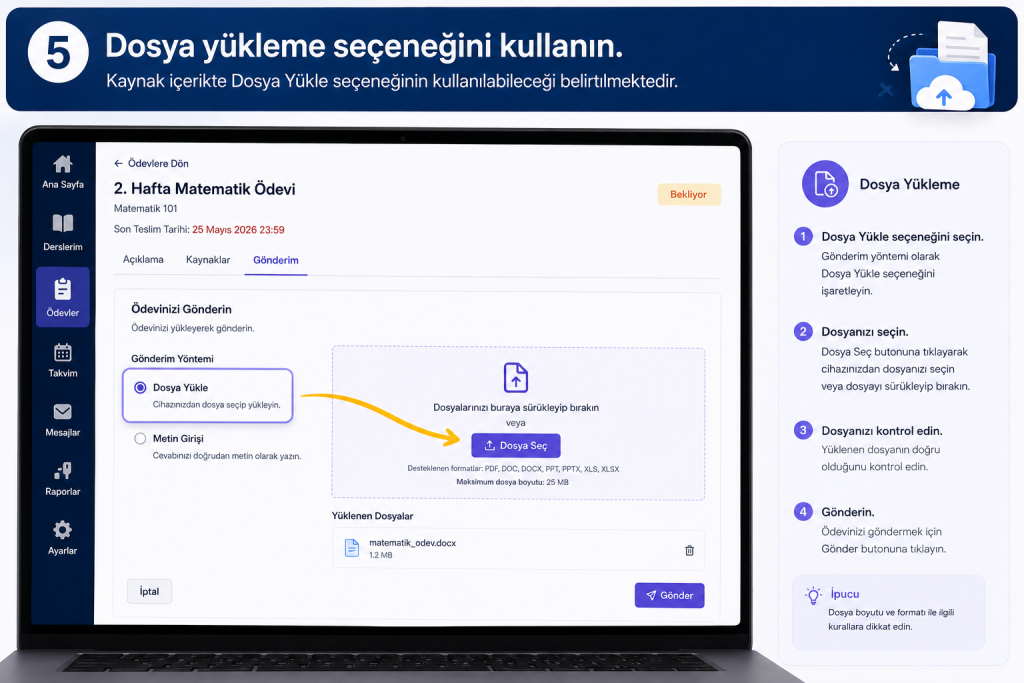 5. Dosya yükleme seçeneğini kullanın.
