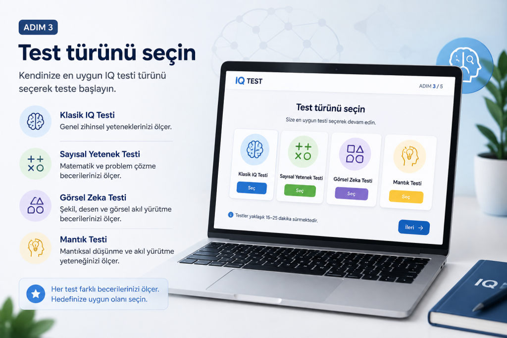 3. Test türünü seçin