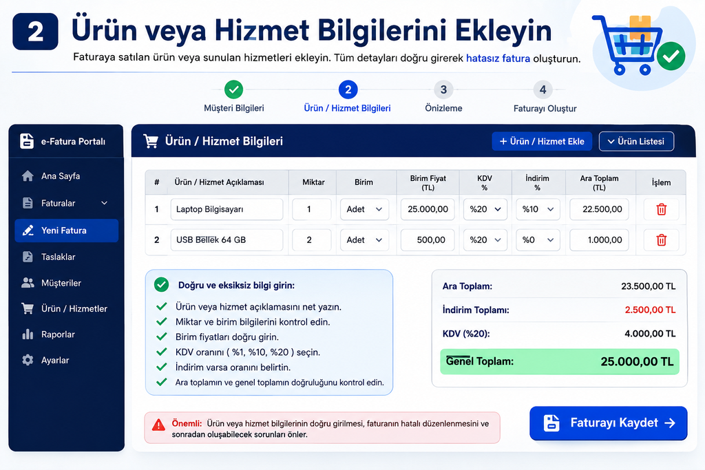 2. Ürün veya Hizmet Bilgilerini Ekleyin