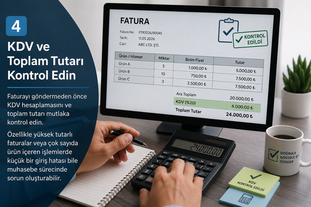 4. KDV ve Toplam Tutarı Kontrol Edin