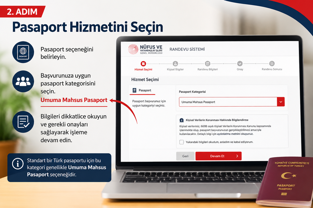 2. Adım: Pasaport Hizmetini Seçin